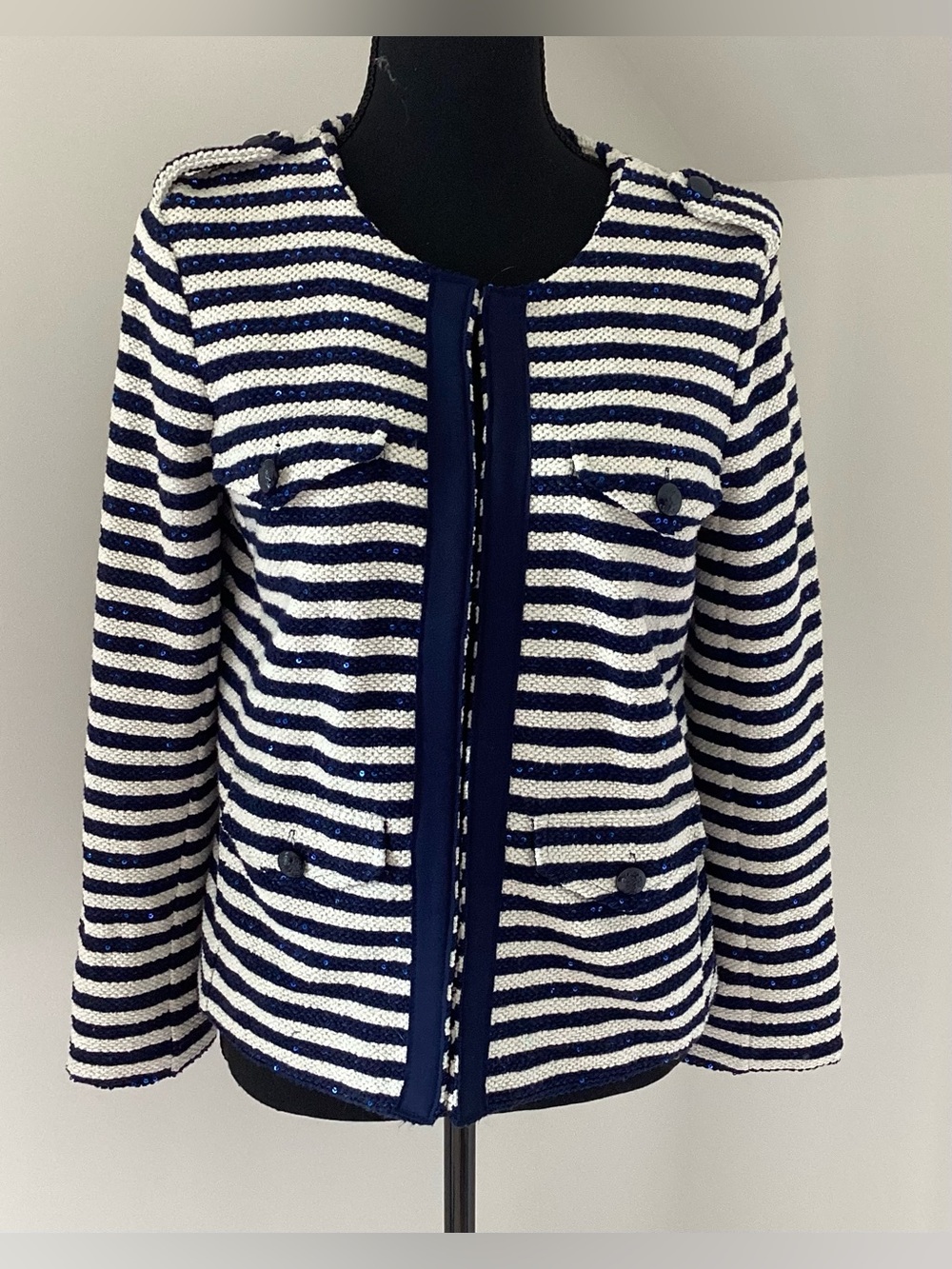 Banana Republic Sequin Stripe Boucle Jacket Size 4 Coastal Old Money Nautical